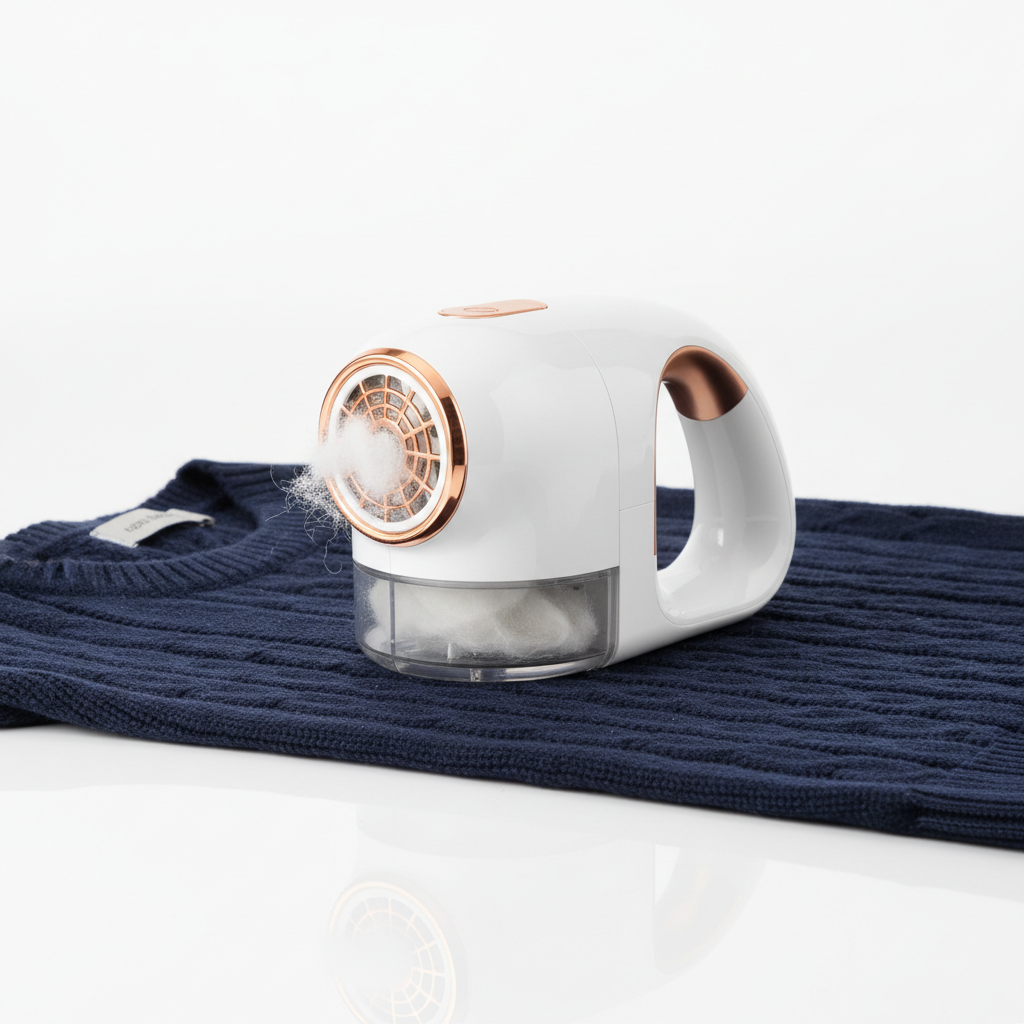 Electric lint remover removing fuzz from sweater